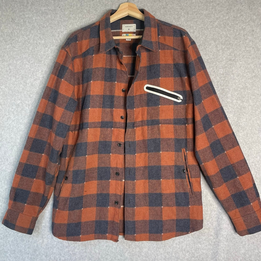 ourCASTE Mens Wool Flannel Shirt Large Red Black